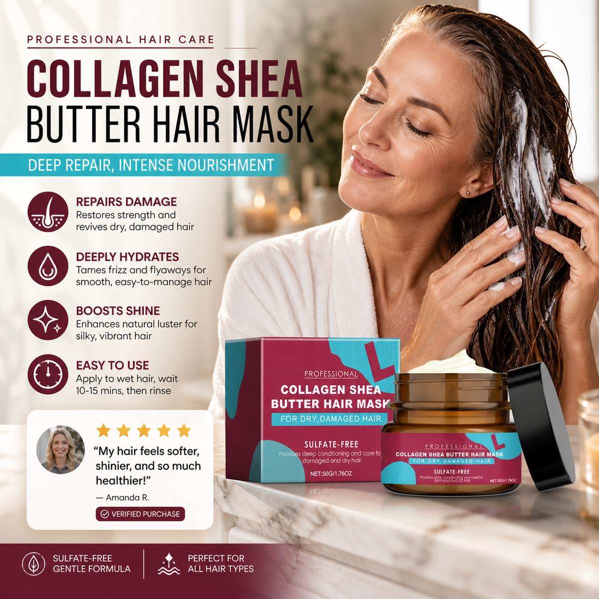 💇✨ Maschera nutriente riparatrice per capelli – Dì Addio ai capelli secchi, crespi e spenti! 🚫 Idratazione profonda, adatta a capelli colorati e permanentati ✨
