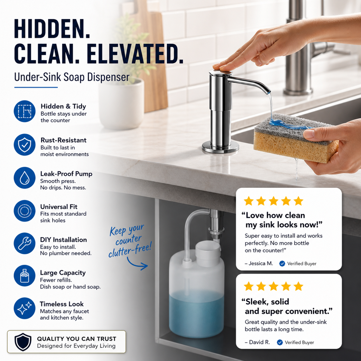 ⏰SCONTO DEL 50% A TEMPO LIMITATO! 🧼🚰 Basta cercare quella scomoda bottiglia di sapone: questo dispenser integrato eroga il sapone quando serve, senza ingombro né fuoriuscite. 🍽️