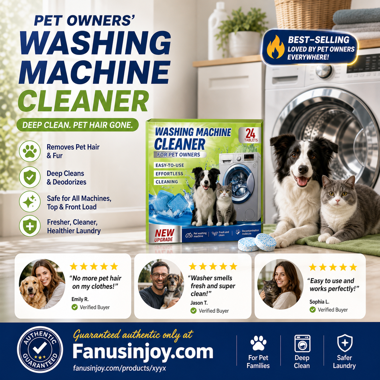 ✨️Amazing 50% Off！🐈🐕Ideal for pet owners! 🥼Enjoy hair-free laundry after every wash! Cleaner and Safer!💦Washing Machine Cleaner Tablets for Pet Owners