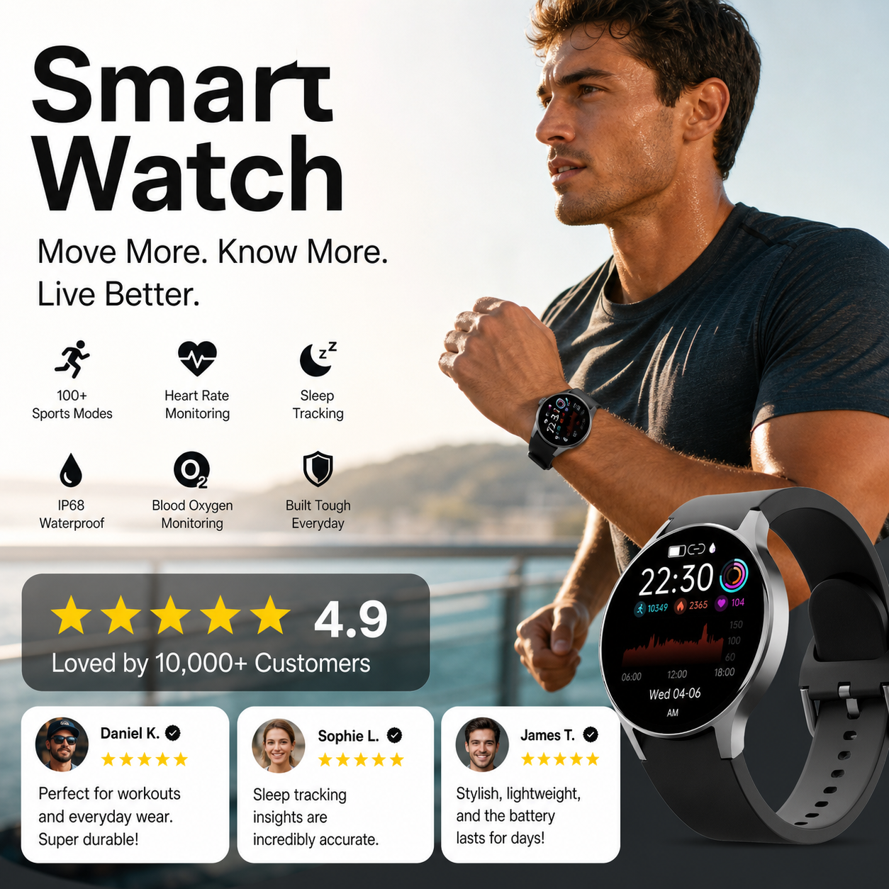 ⌚ SCONTO DEL 79%! 🏆 Smartwatch sportivo Bluetooth – Batteria da 1000 mAh e monitoraggio dell'attività fisica – Cardiofrequenzimetro, contapassi e monitoraggio del sonno – Impermeabile e compatibile con iOS/Android – Perfetto per una vita attiva 💪✨