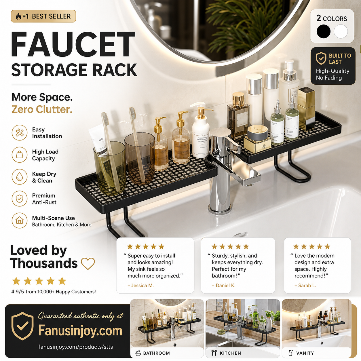 🔥50% di Sconto Offerta Limitata! 💦 Addio al Disordine e al Calcare sul Piano Lavandino 🔥 Mensola Organizer per Lavandino da Appoggio sul Rubinetto