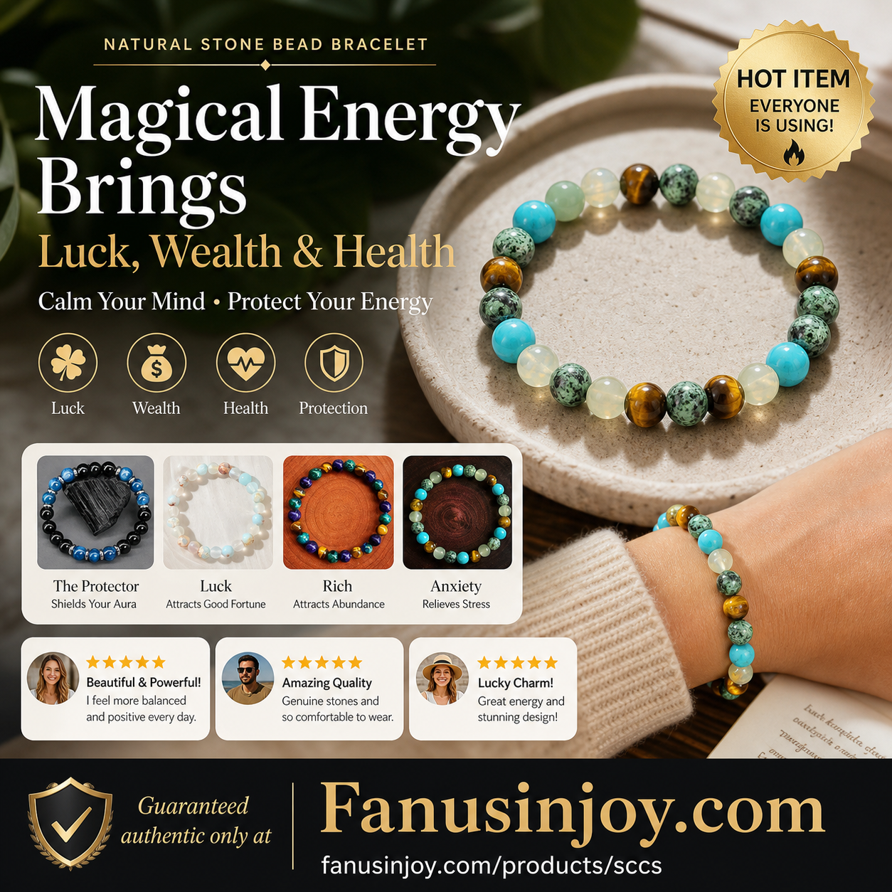 ✨️Amazing 50% Off！🔮Health, Wealth & Protection！📿Bring You Endless Energy！Natural Stone Bead Bracelet