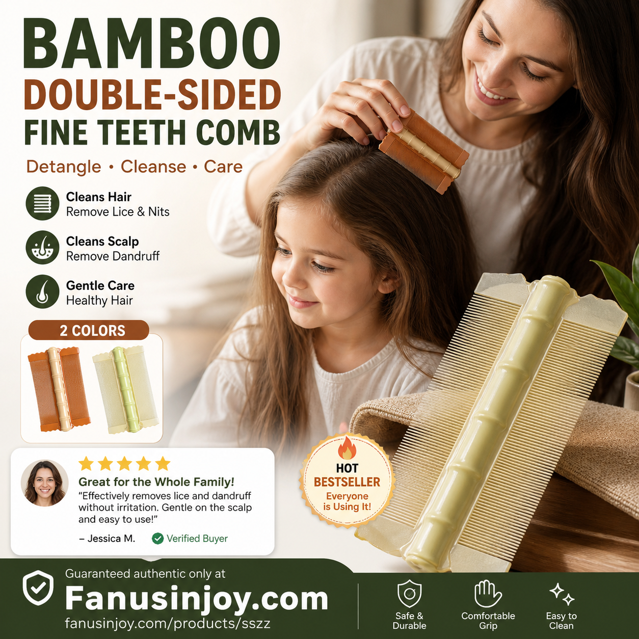 ✨️Compra 1 prendi 1 gratis🔥 🎋💇‍♀️Proteggi il tuo cuoio capelluto！Nutri i tuoi capelli！🎋Pettine a doppio lato in bambù con denti fini