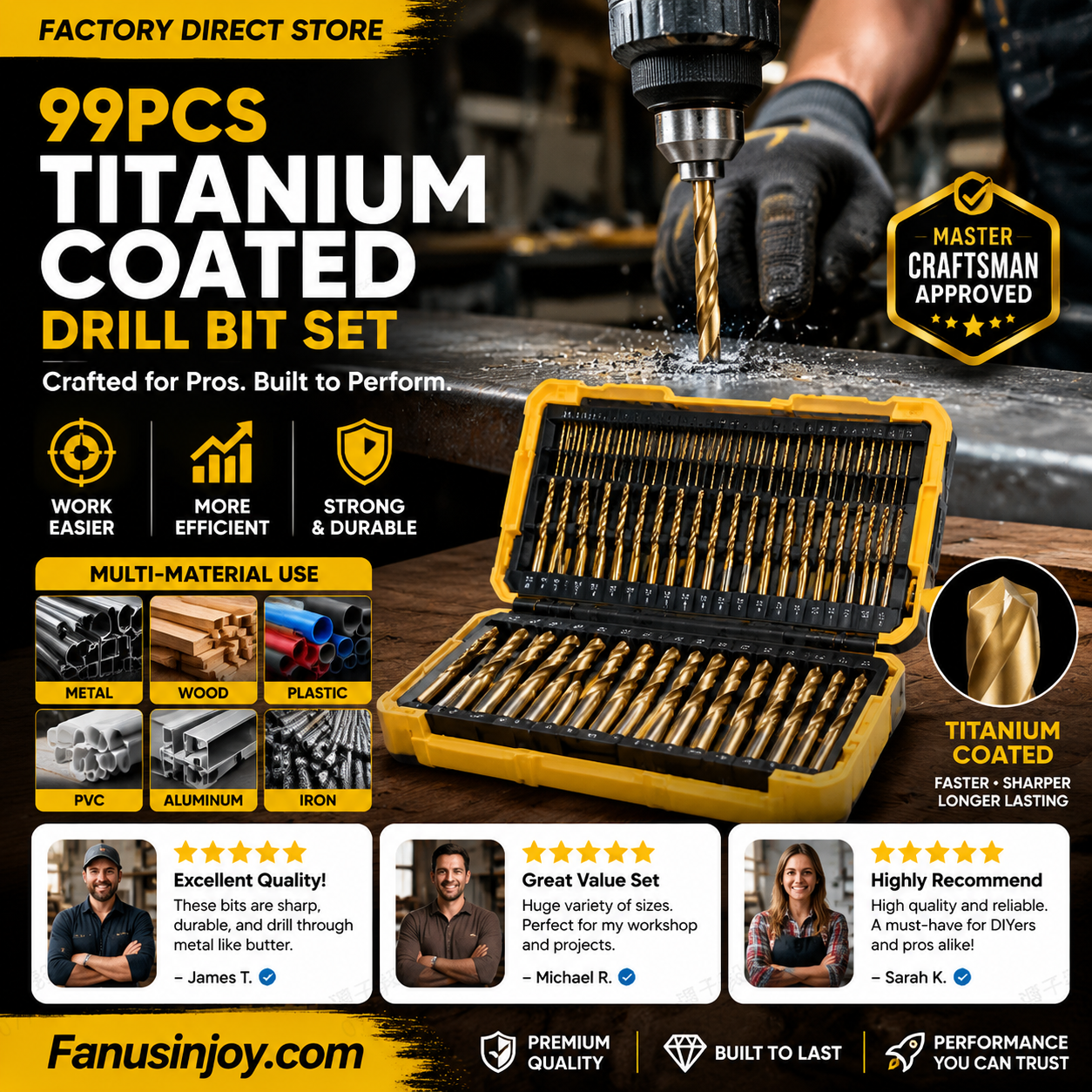 🔧🔥 Sconto del 50% per un periodo limitato! Non bruciate più le vostre punte da trapano come fossero falò! Questo set di 99 punte da trapano in acciaio rapido al titanio presenta un design a doppia scanalatura a U per rimuovere tutti i trucioli.
