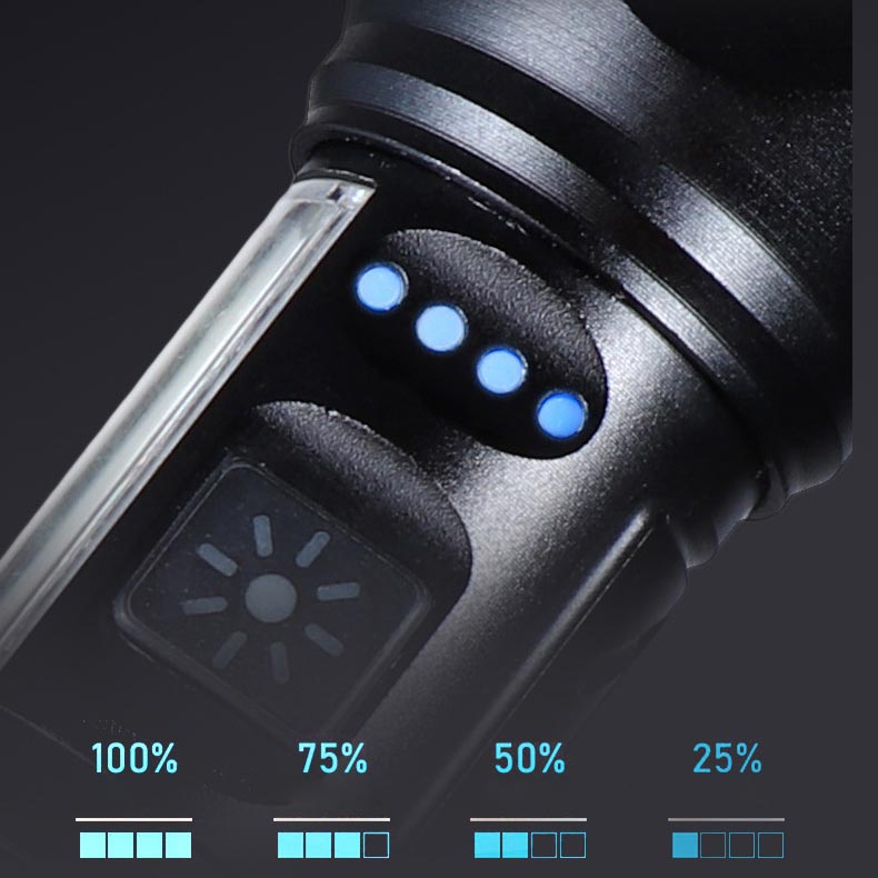 🔦Torcia LED multifunzione laser bianca✨Fascio luminoso fino a 500m, messa a fuoco regolabile. 4 modalità luce, martelletto frangivetro e tagliacinture integrati, ricarica USB per telefono. Impermeabile, lega di alluminio, ideale per campeggio e emergenze✅