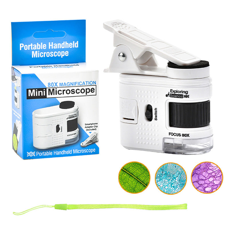 Microscopio tascabile 80X con clip per smartphone