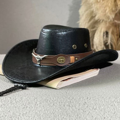 Vintage Wide Brim Cowboy Hat with Strap