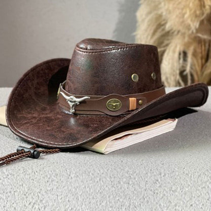 Vintage Wide Brim Cowboy Hat with Strap