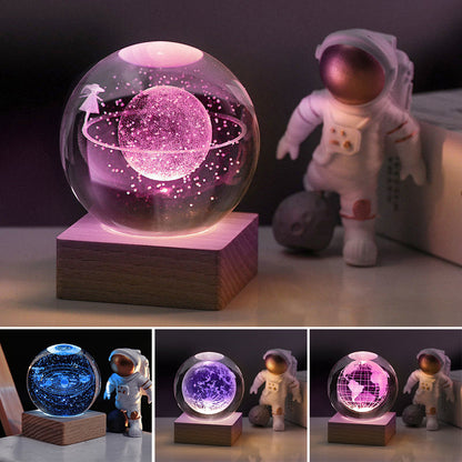 Lampada decorativa notturna a sfera di cristallo 3D con galassia