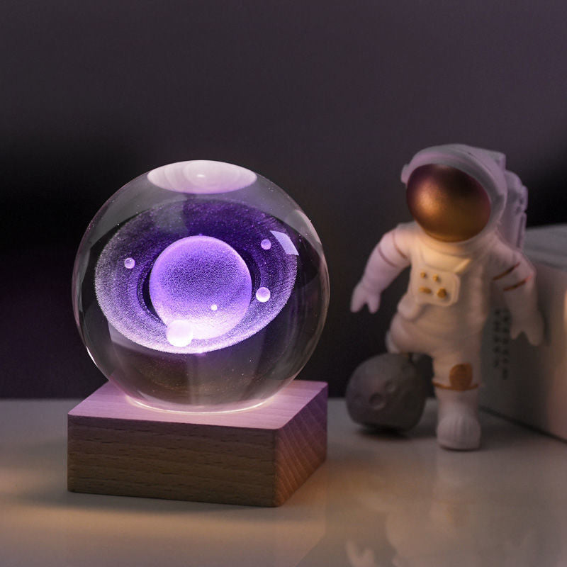 Lampada decorativa notturna a sfera di cristallo 3D con galassia