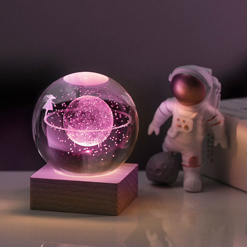 Lampada decorativa notturna a sfera di cristallo 3D con galassia