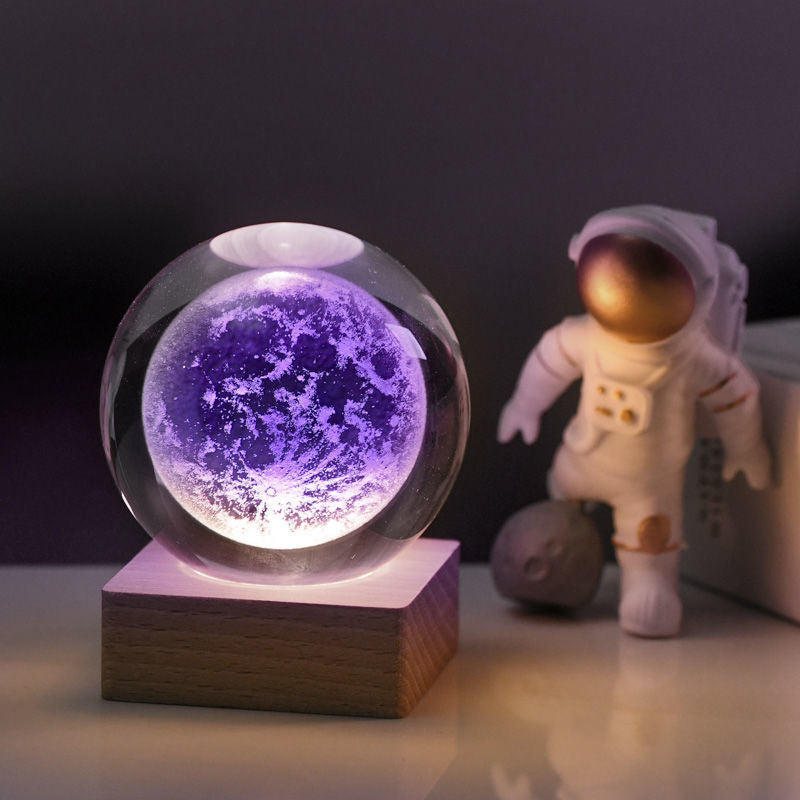 Lampada decorativa notturna a sfera di cristallo 3D con galassia