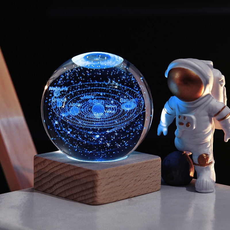 Lampada decorativa notturna a sfera di cristallo 3D con galassia