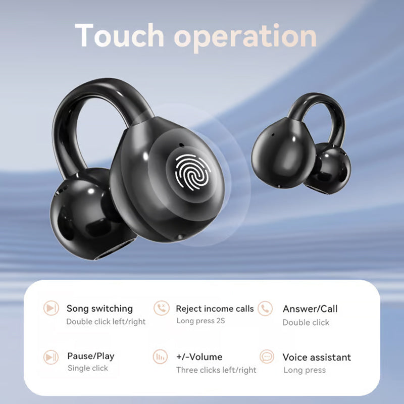 Auricolari clip-on con schermo a colori, supportano 134 lingue, Bluetooth V6.0, sono impermeabili, hanno un design ergonomico e offrono fino a 40 ore di autonomia
