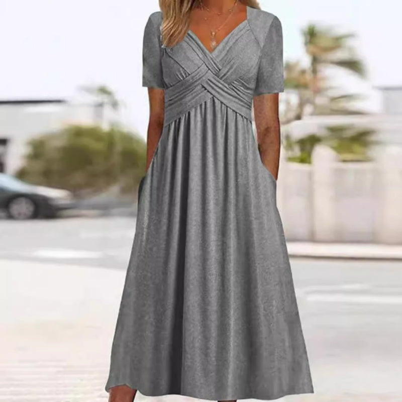 Abito lungo da donna con scollo a V e maniche corte