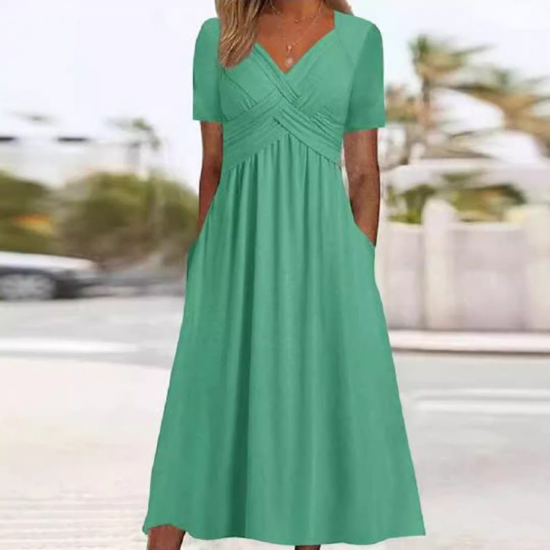 Abito lungo da donna con scollo a V e maniche corte