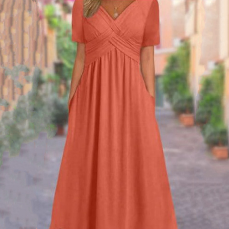 Abito lungo da donna con scollo a V e maniche corte