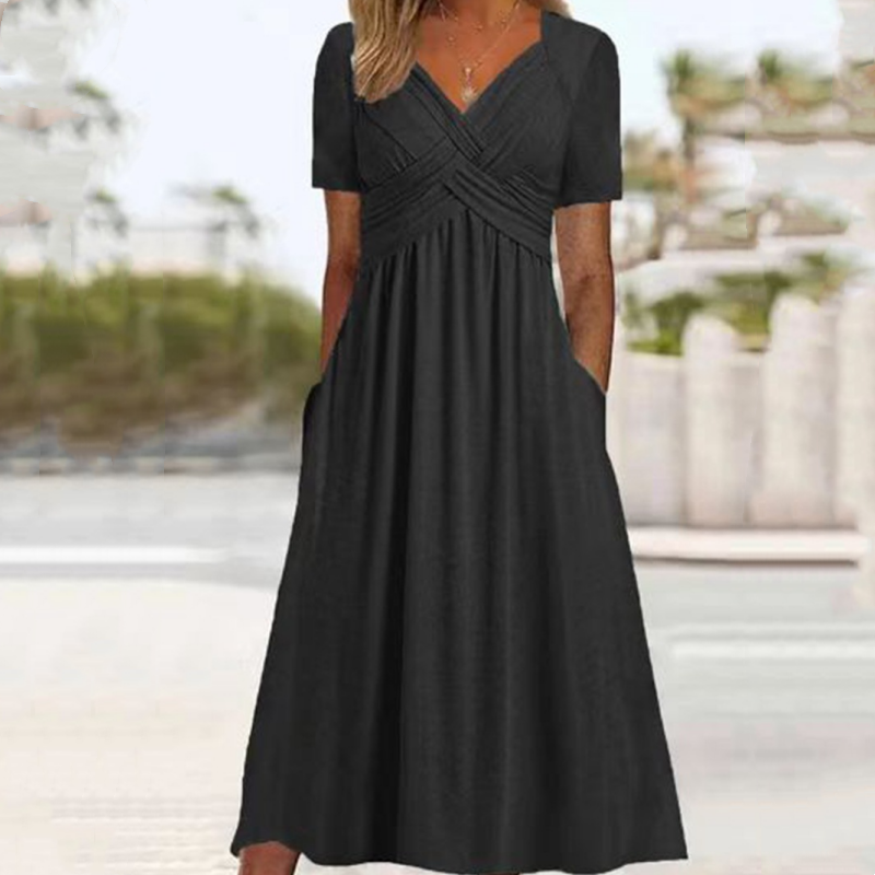 Abito lungo da donna con scollo a V e maniche corte