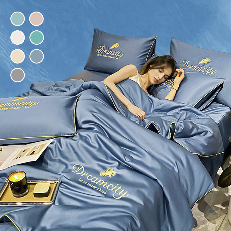 Set da letto estivo in seta ghiacciata, quattro pezzi🛏️