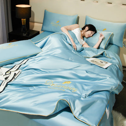 Set da letto estivo in seta ghiacciata, quattro pezzi🛏️