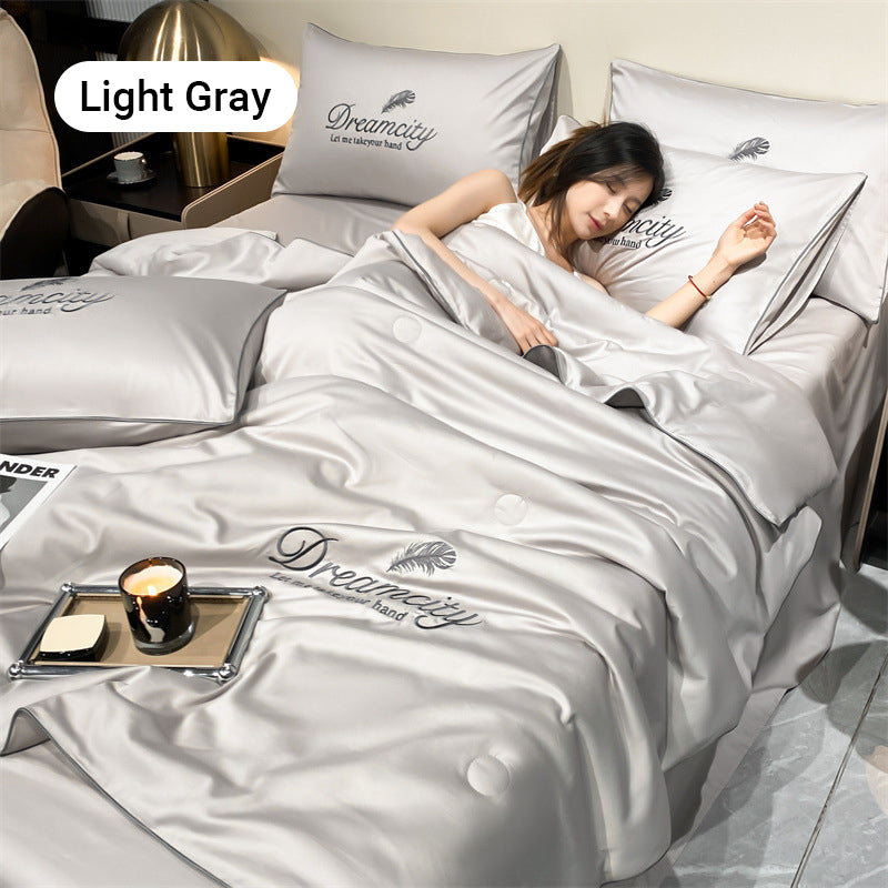 Set da letto estivo in seta ghiacciata, quattro pezzi🛏️