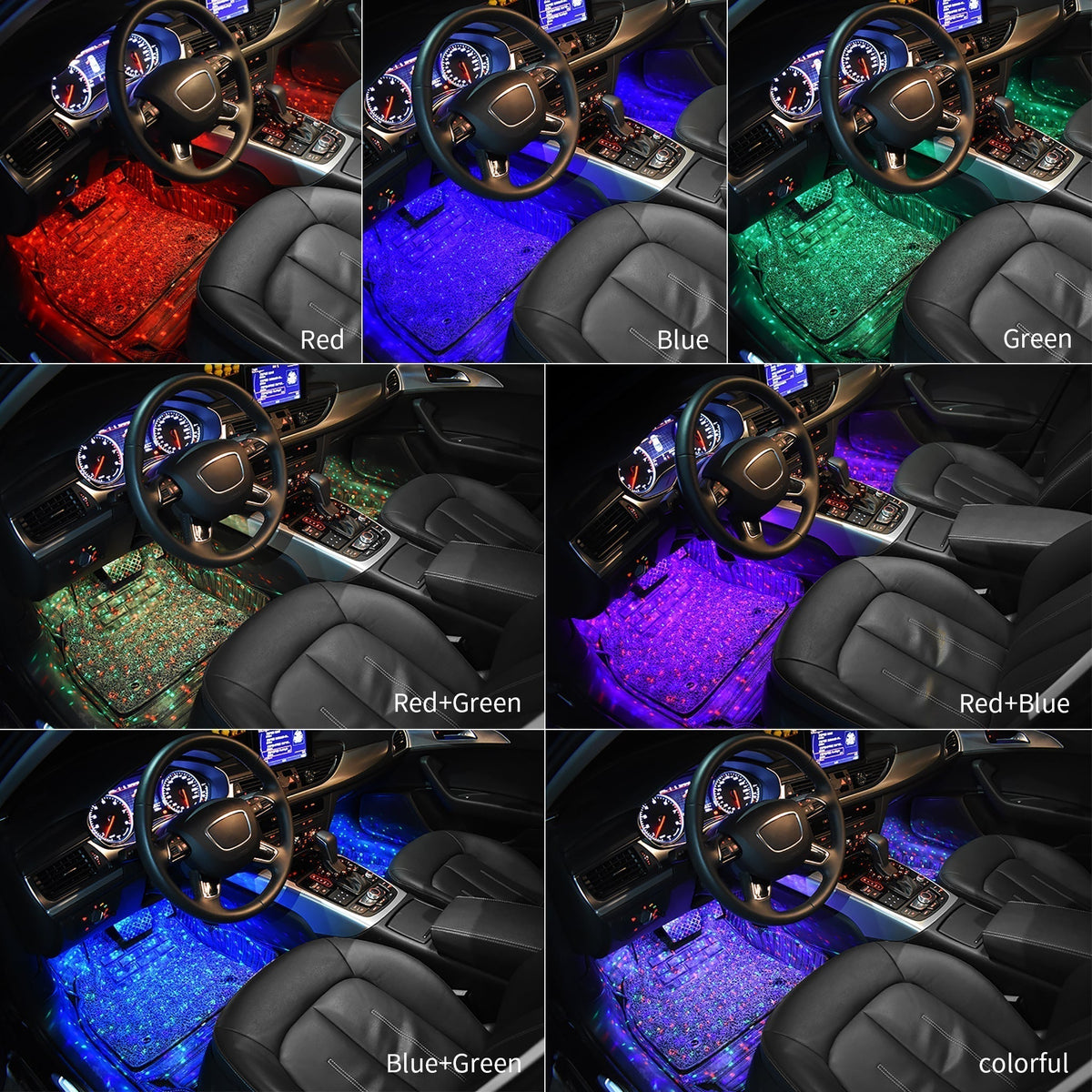 Luci stellate USB per interni auto, 4 pezzi | 7 colori, controllo vocale e telecomando