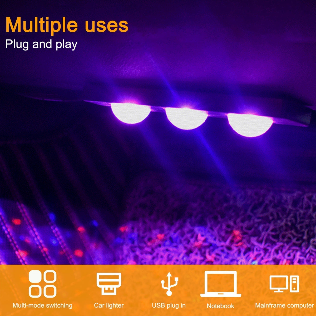 Luci stellate USB per interni auto, 4 pezzi | 7 colori, controllo vocale e telecomando