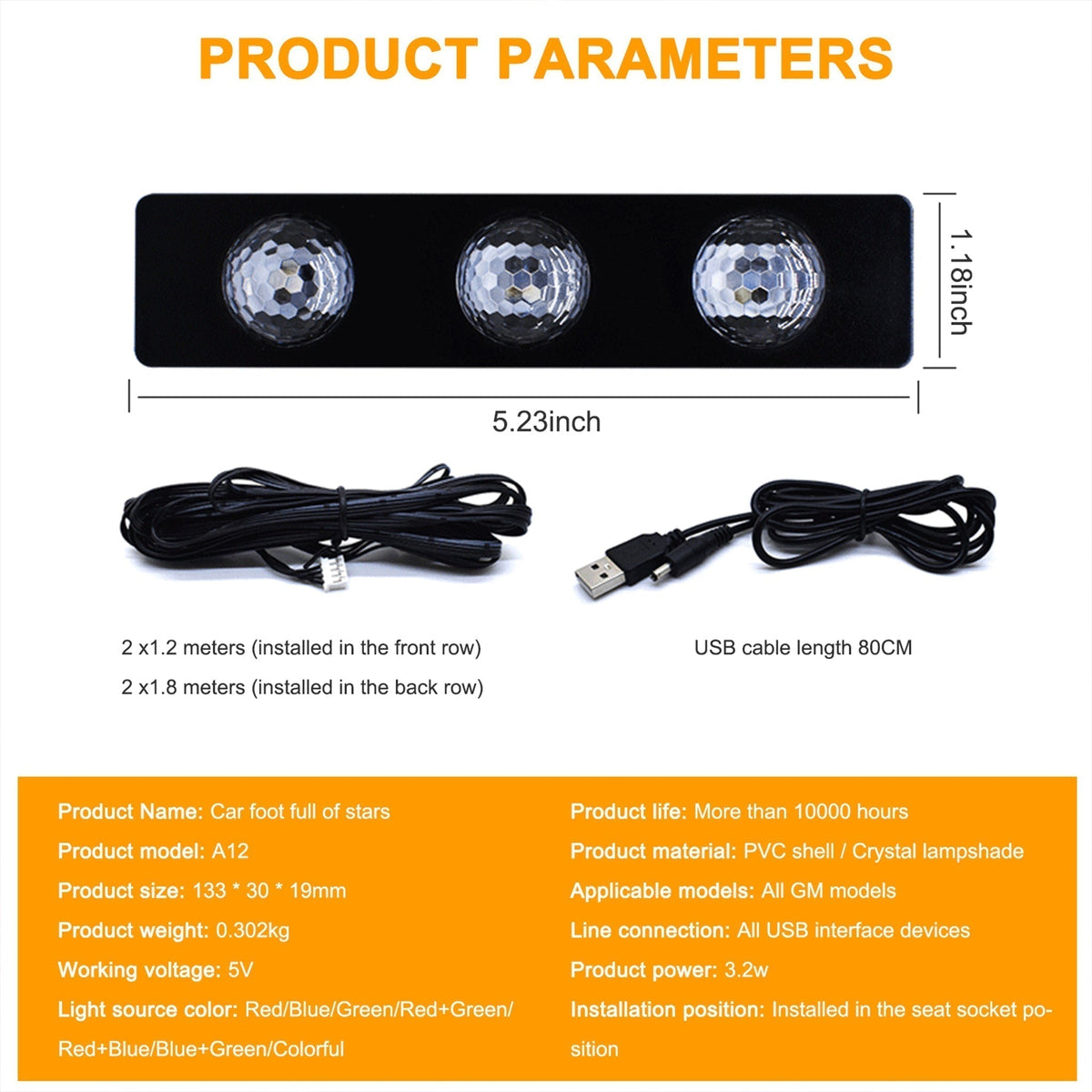 Luci stellate USB per interni auto, 4 pezzi | 7 colori, controllo vocale e telecomando