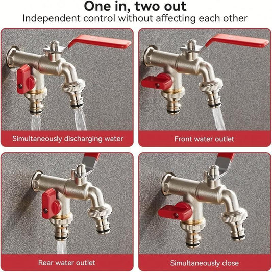 🚰 50% OFF NOW! 💧 Universal Stainless Steel Double Outlet Garden Faucet – Independent Valves, Heavy-Duty & Easy Install ✨