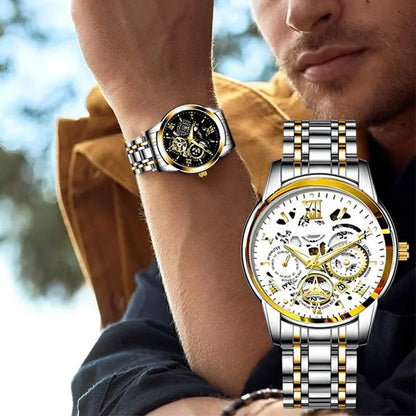 Orologio meccanico automatico da uomo impermeabile con quadrante scheletrato e numeri romani