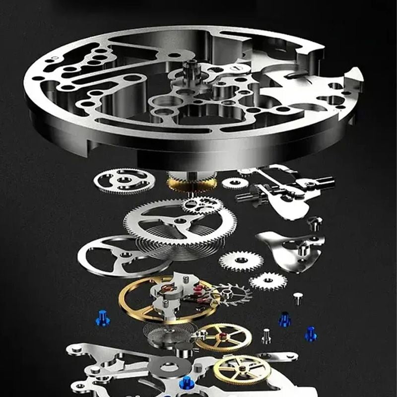Orologio meccanico automatico da uomo impermeabile con quadrante scheletrato e numeri romani