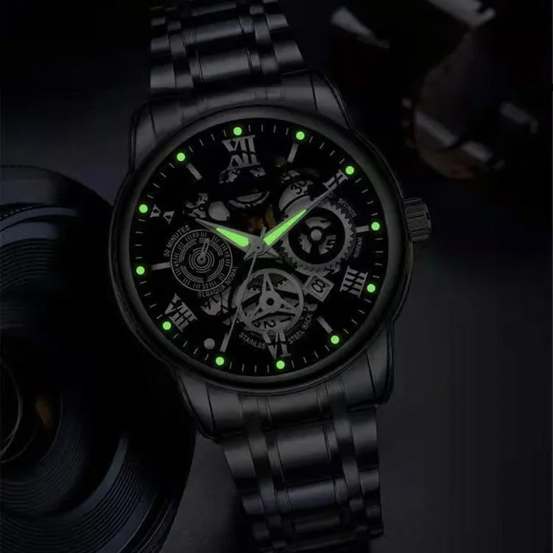 Orologio meccanico automatico da uomo impermeabile con quadrante scheletrato e numeri romani