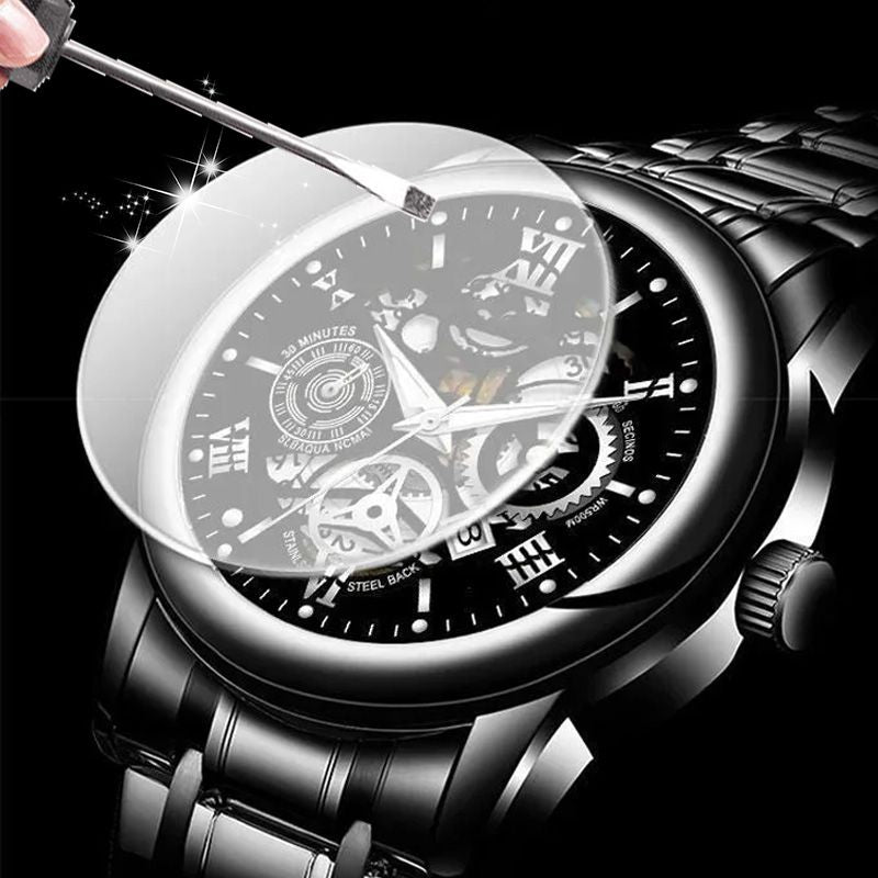 Orologio meccanico automatico da uomo impermeabile con quadrante scheletrato e numeri romani