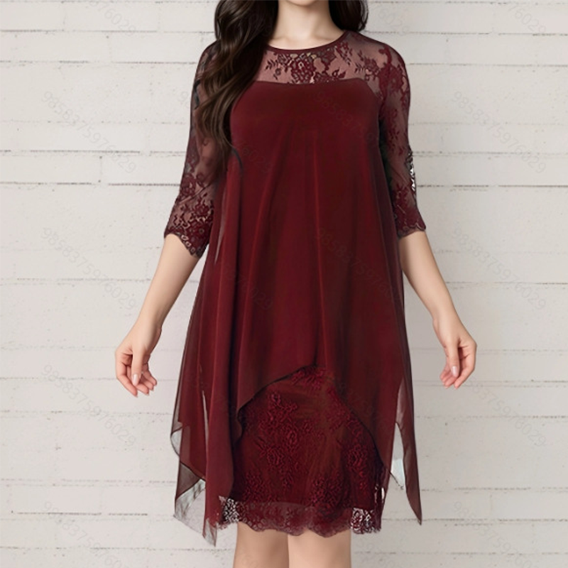 📢📢40% DI SCONTO!! ⏰Abito Elegante da Donna con Orlo Asimmetrico e Pizzo🌺