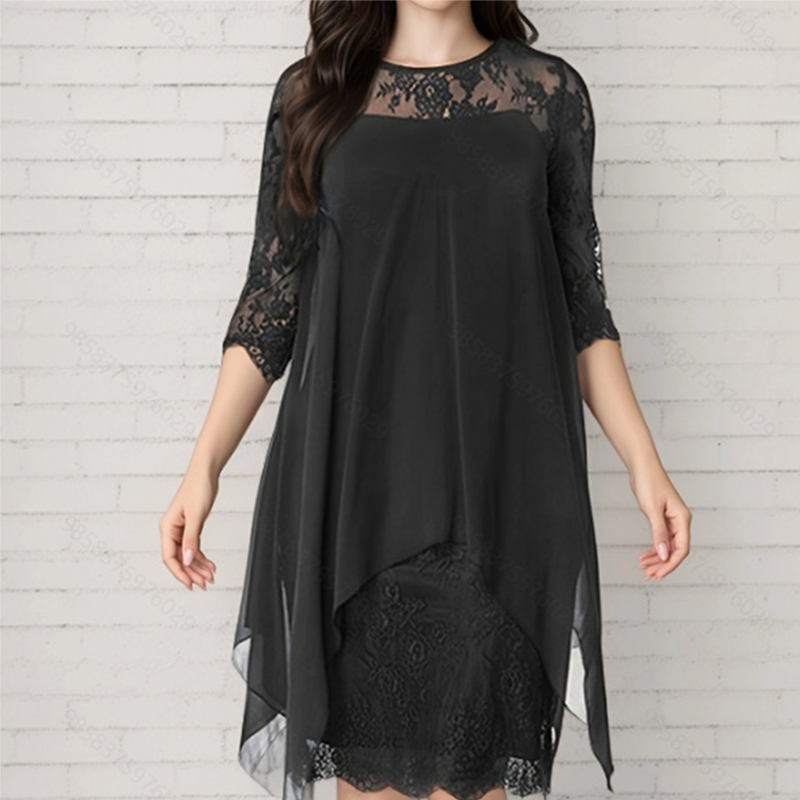 📢📢40% DI SCONTO!! ⏰Abito Elegante da Donna con Orlo Asimmetrico e Pizzo🌺