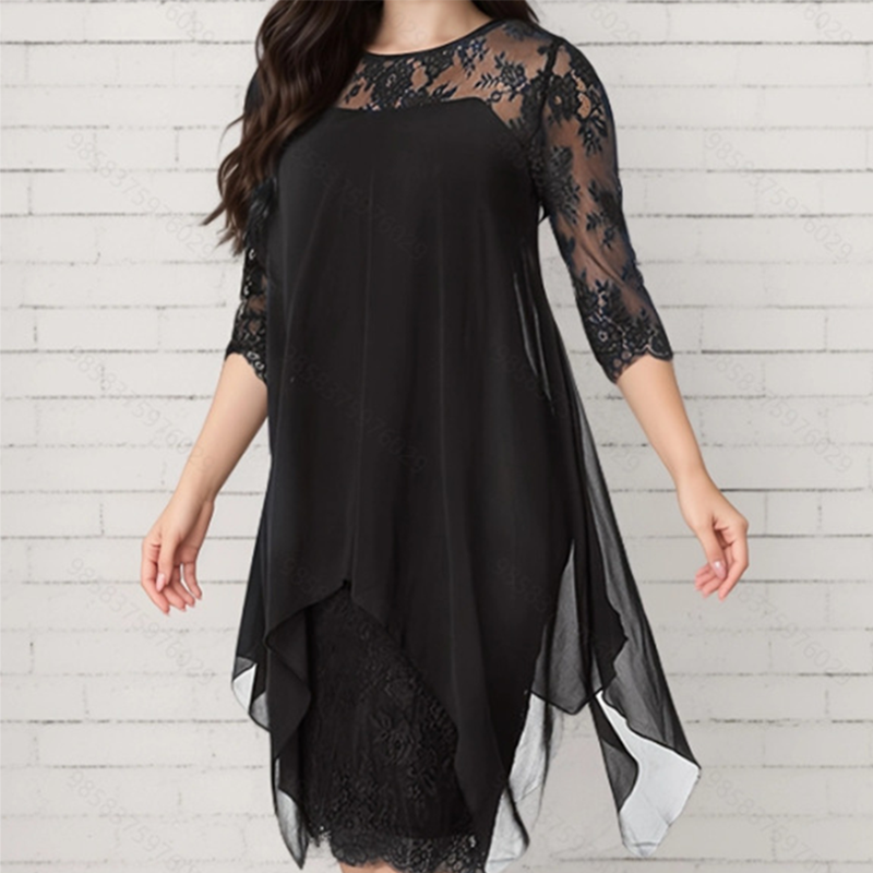 📢📢40% DI SCONTO!! ⏰Abito Elegante da Donna con Orlo Asimmetrico e Pizzo🌺