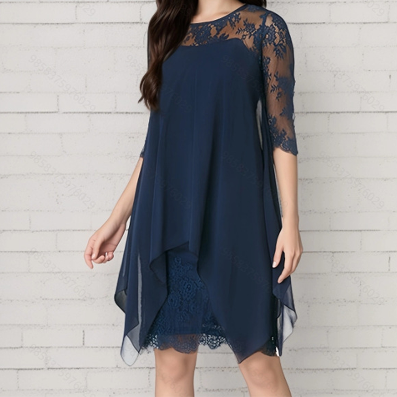 📢📢40% DI SCONTO!! ⏰Abito Elegante da Donna con Orlo Asimmetrico e Pizzo🌺