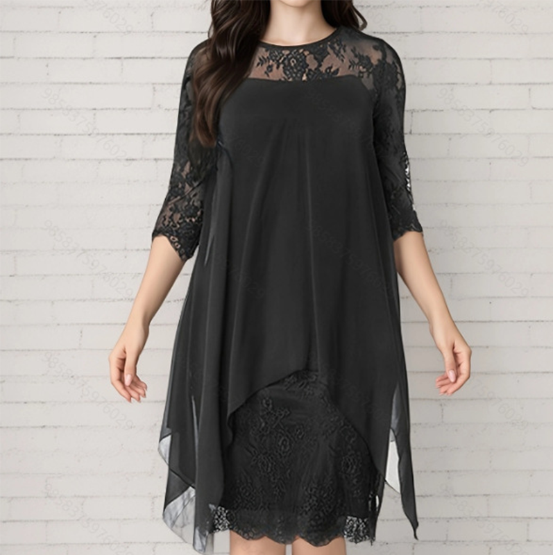 📢📢40% DI SCONTO!! ⏰Abito Elegante da Donna con Orlo Asimmetrico e Pizzo🌺