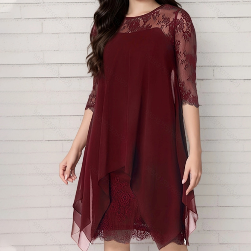 📢📢40% DI SCONTO!! ⏰Abito Elegante da Donna con Orlo Asimmetrico e Pizzo🌺
