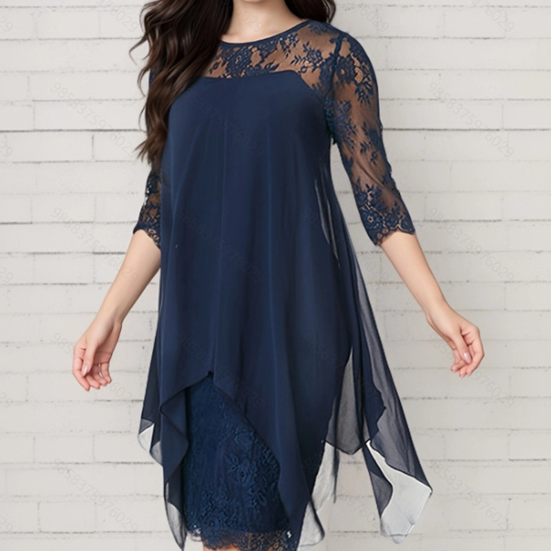 📢📢40% DI SCONTO!! ⏰Abito Elegante da Donna con Orlo Asimmetrico e Pizzo🌺