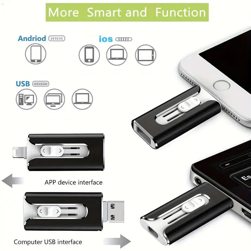 Micro USB da 64 GB + certificato MFi + 8 Pin + USB 3.0 ⚡4 in1 Unità flash iOS/Android/PC⚡