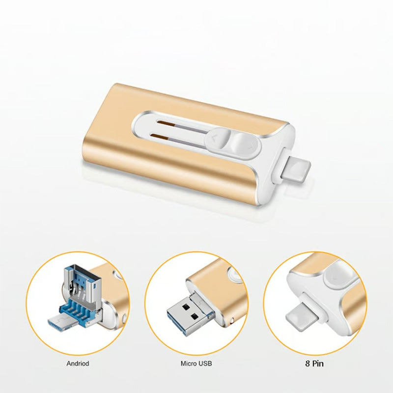 Micro USB da 64 GB + certificato MFi + 8 Pin + USB 3.0 ⚡4 in1 Unità flash iOS/Android/PC⚡
