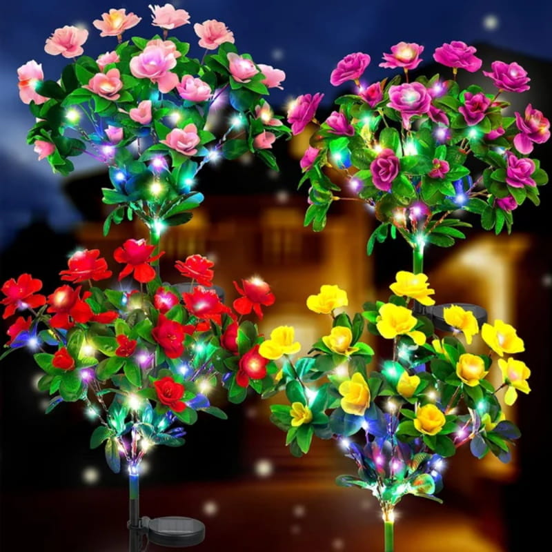 Luce solare da giardino con picchetto e fiore di azalea artificiale