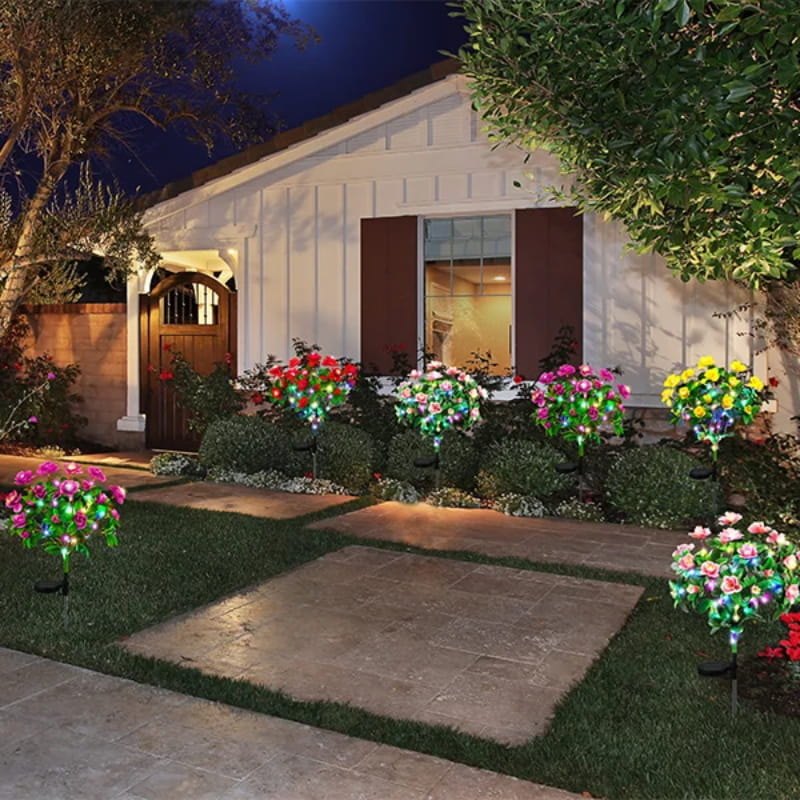 Luce solare da giardino con picchetto e fiore di azalea artificiale