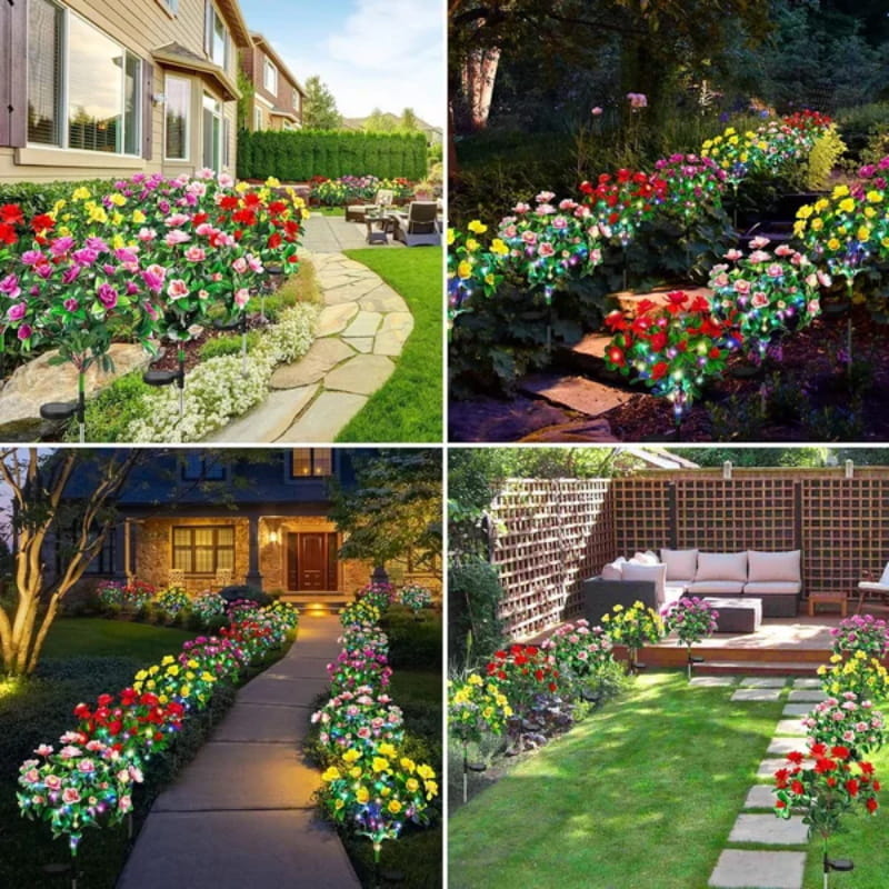 Luce solare da giardino con picchetto e fiore di azalea artificiale