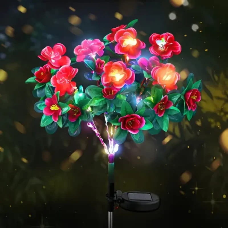 Luce solare da giardino con picchetto e fiore di azalea artificiale