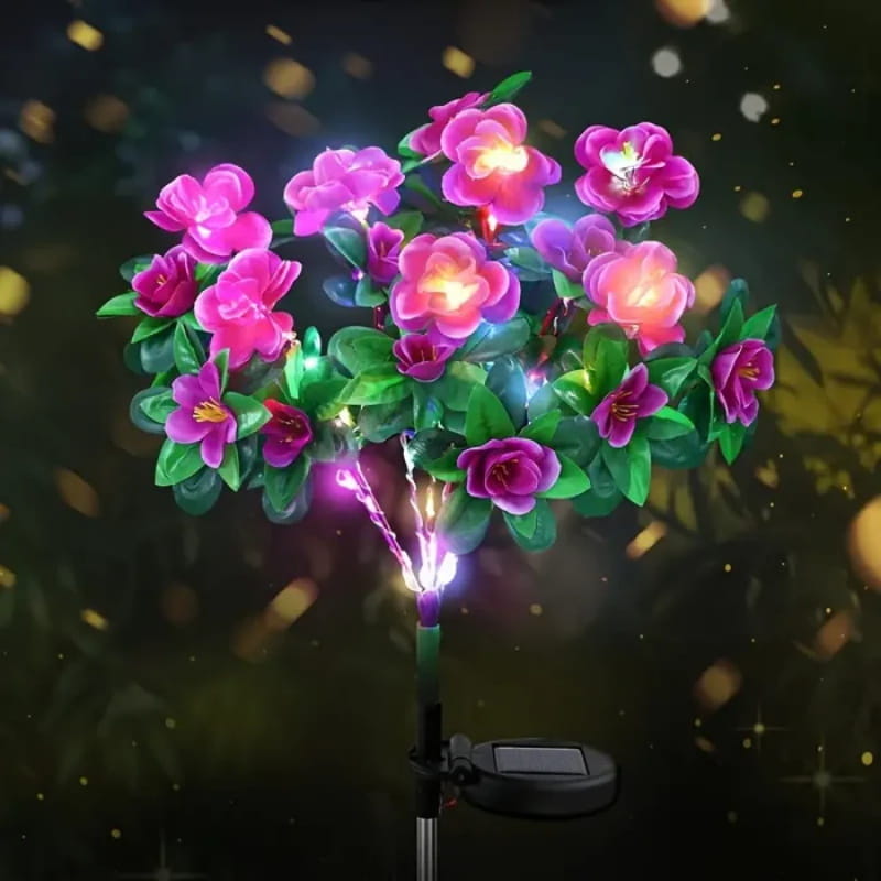 Luce solare da giardino con picchetto e fiore di azalea artificiale