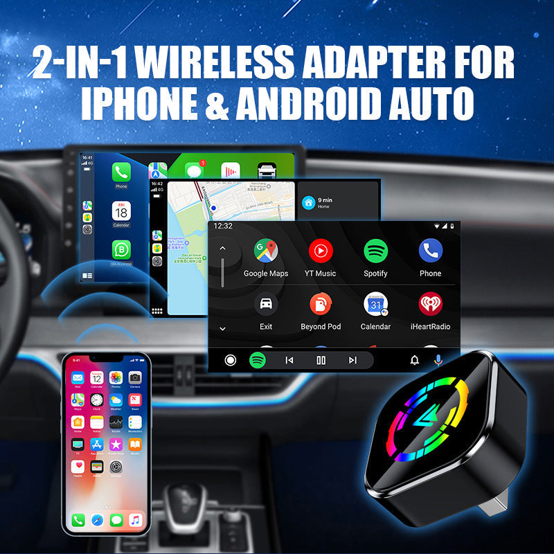 Adattatore 2-in-1 senza fili per iPhone e Android Auto