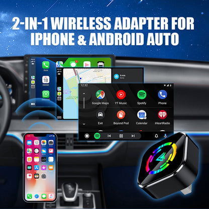 Adattatore 2-in-1 senza fili per iPhone e Android Auto