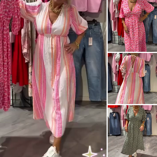 Abito stampato con scollo a V da donna